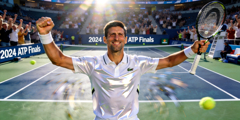 网球运动员德约科维奇赢得比赛后庆祝胜利